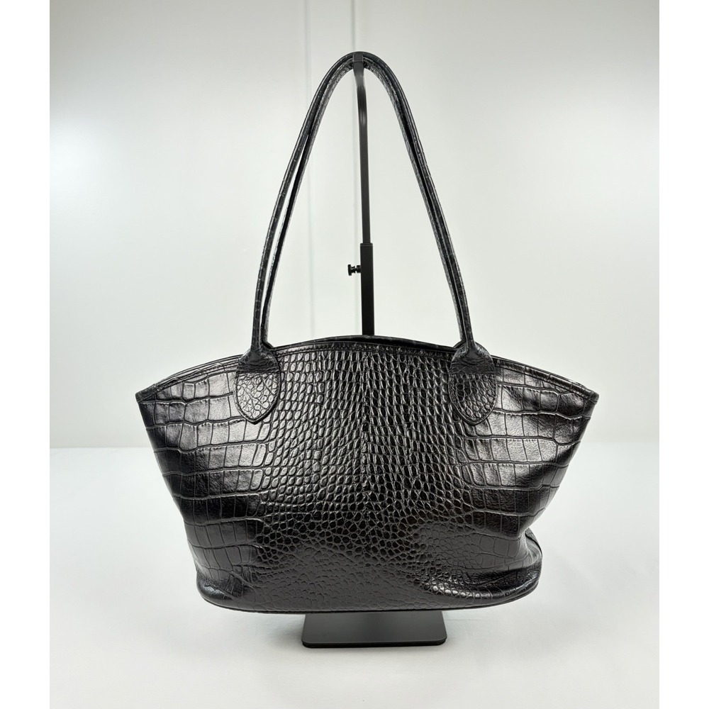 Longchamp Black Croc-Embossed Leather Shoulder Bag - Picture 3 of 14